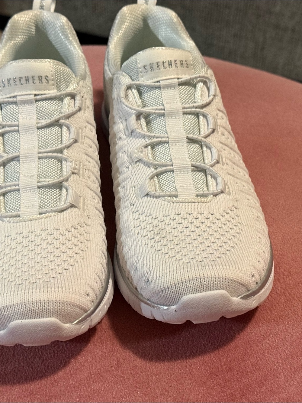 Skechers Women's White Slip-On Knit Sneakers